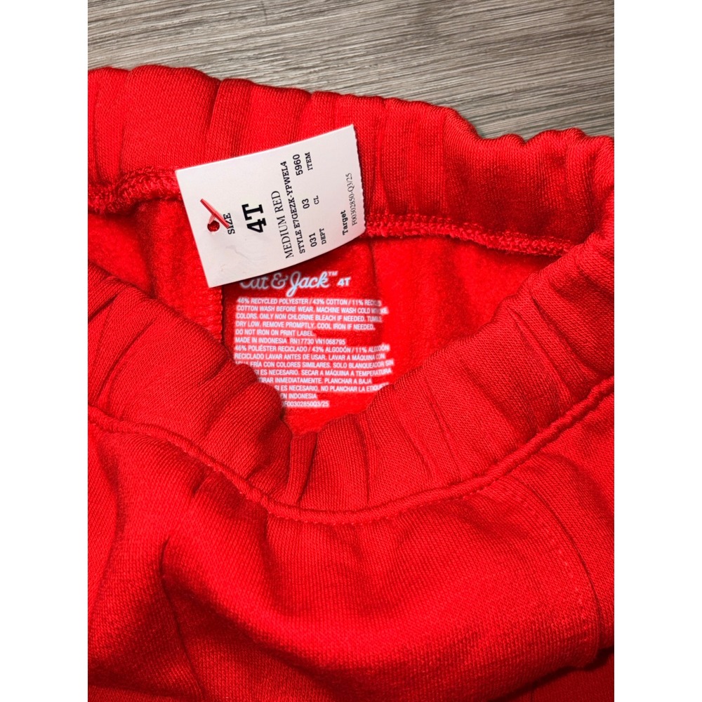 Cat & Jack Kids Red Pintuck Fleece Jogger Sweatpants Size 4T - Picture 2 of 3